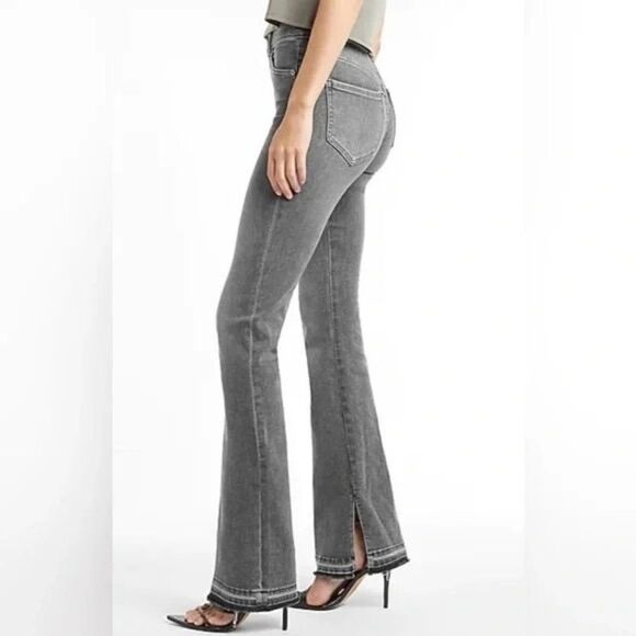 Express High Waisted Gray Side Slit Raw Released Hem Flare stretch Jeans size 10 - Picture 3 of 7